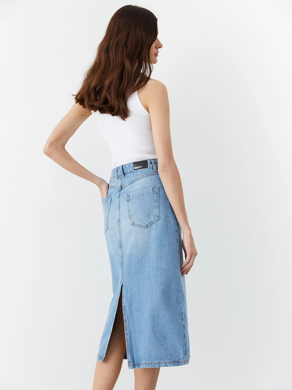 картинка юбка джинсовая миди от магазина Solo-U.ru